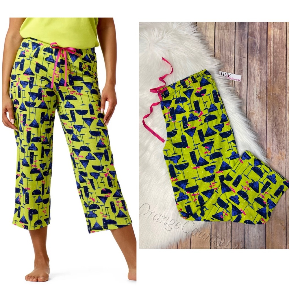 Women's HUE Sipping with Fishes Pj Capri Pants Lounge Sleep Bright Size Medium